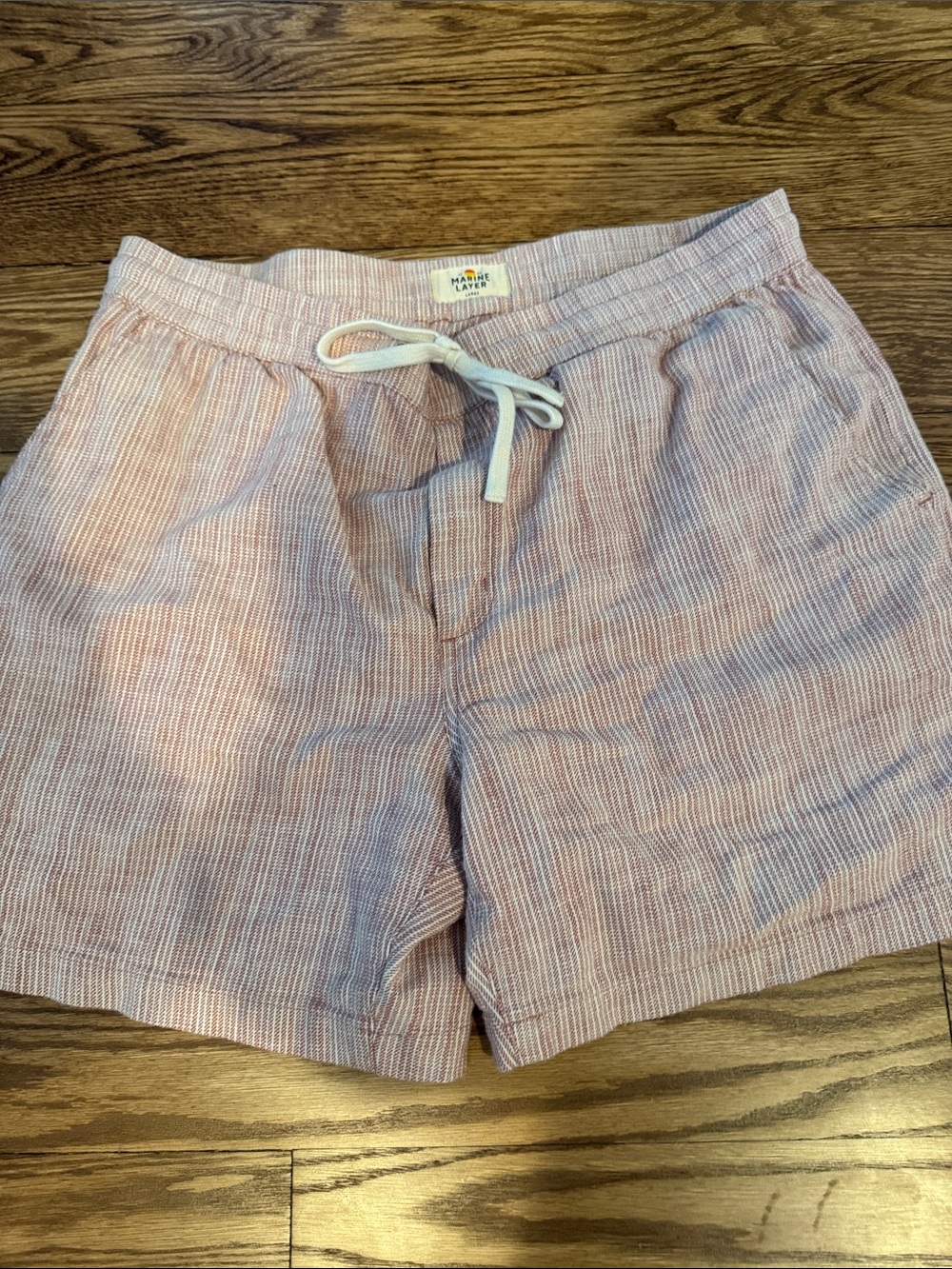 Marine Layer Pink Stripe Drawstring Linen-Blend Shorts